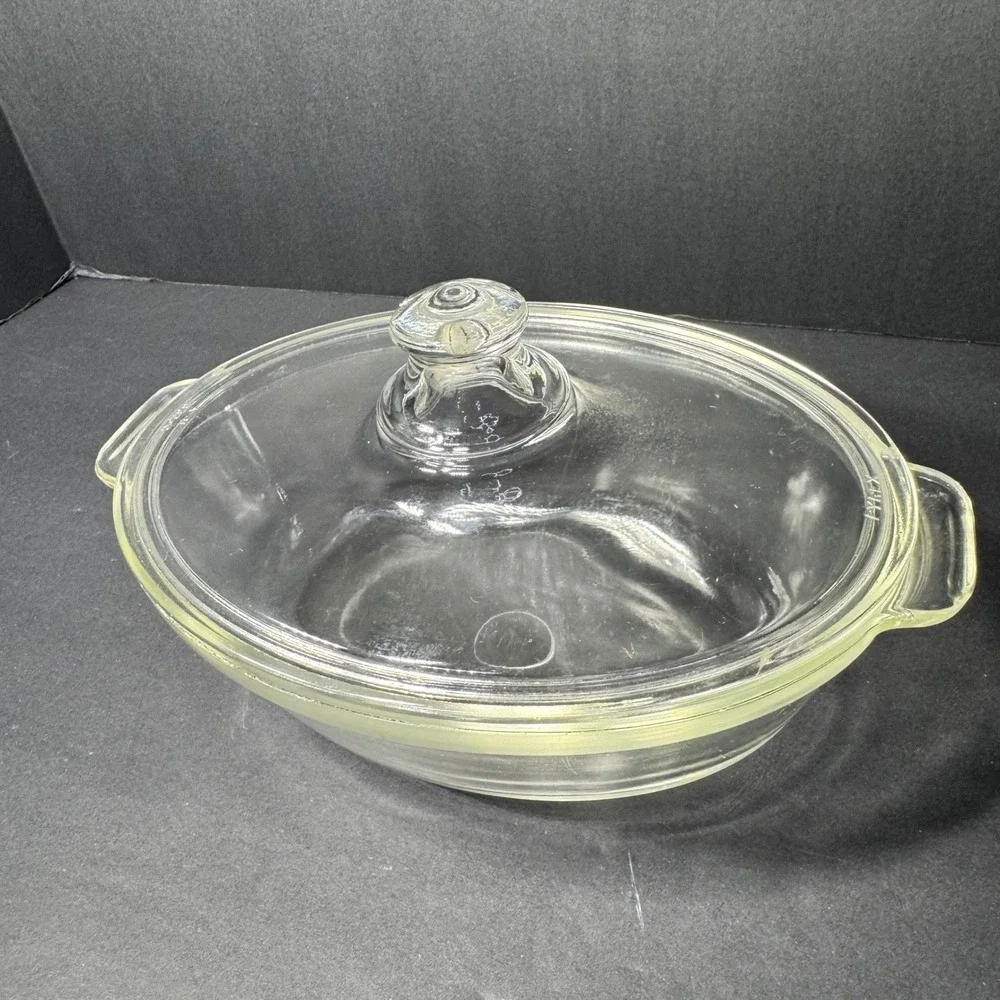 Vintage Pyrex 043 Clear Glass Oval Casserole Dish with Lid 1.5 Quart USA Made‎